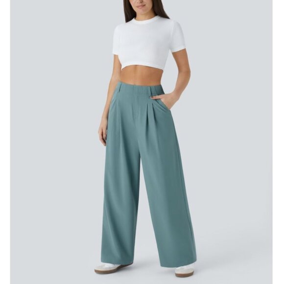 Halara Breezeful High Waisted Pants Sz Small Pocket Wide Leg Flowy MIneral Blue - Picture 1 of 16